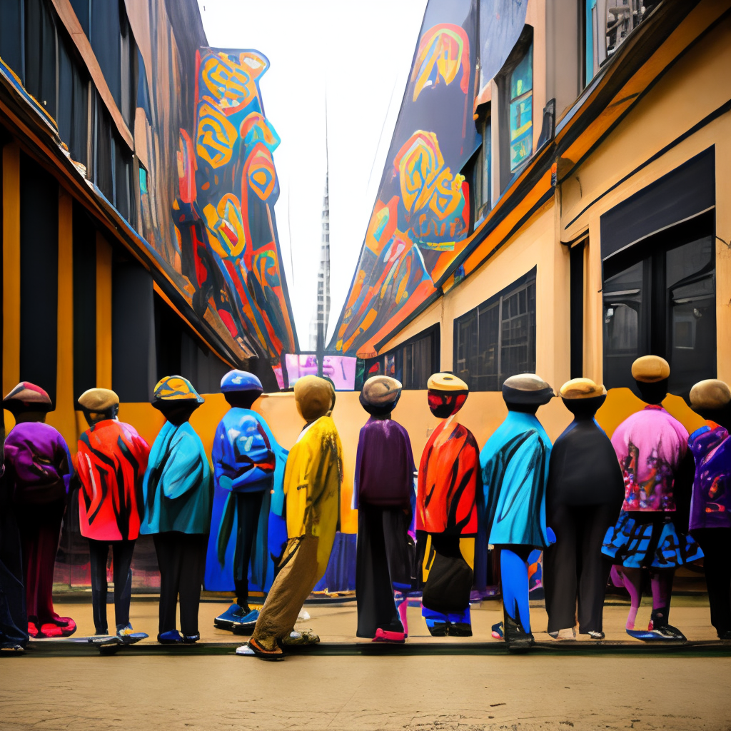 HIP HOP GRAFFITI STYLE BAGGY CLOTHING

shows a group YOUNGSTER of people standing outside a dance school, looking longingly at the dancers inside. A caption reads "Many people have a lot of talent for dancing, but can't afford dance schools."