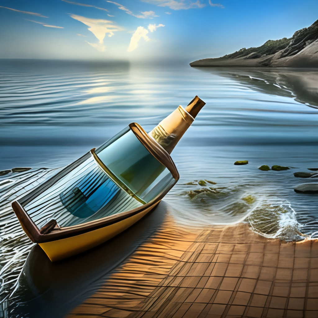 A boat is in a bottle of sea water