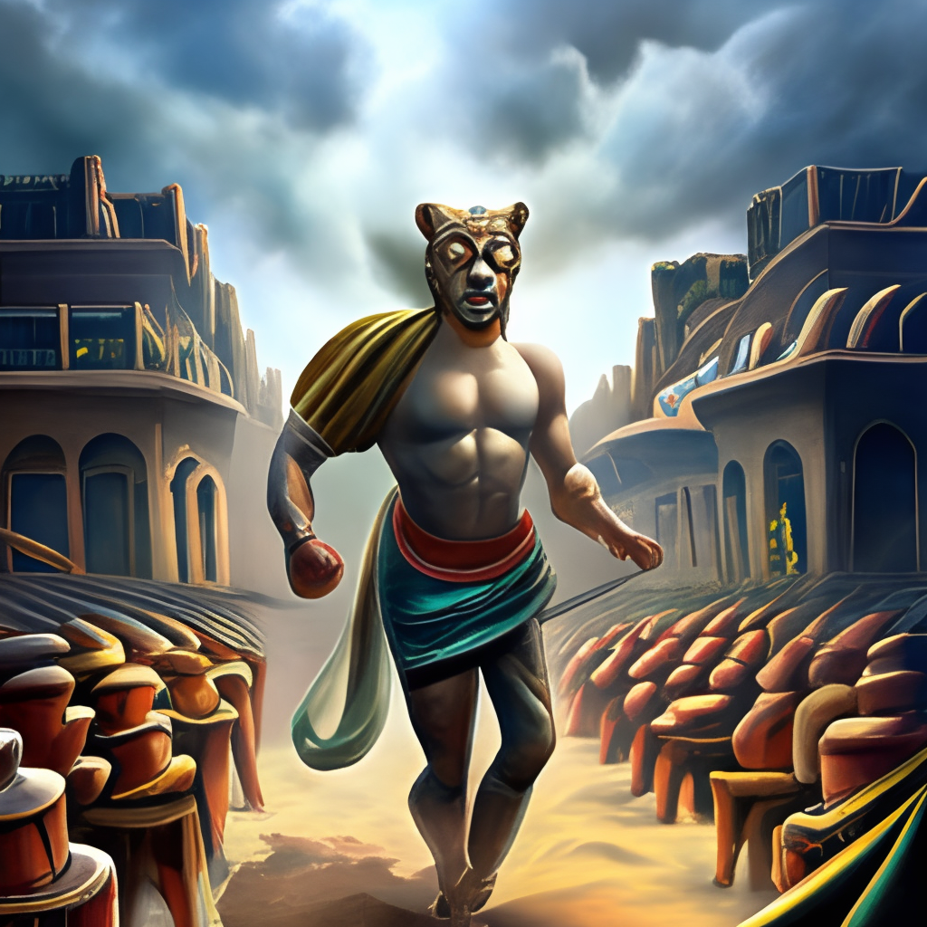 jaguar warrior facing the gods of greek mythology