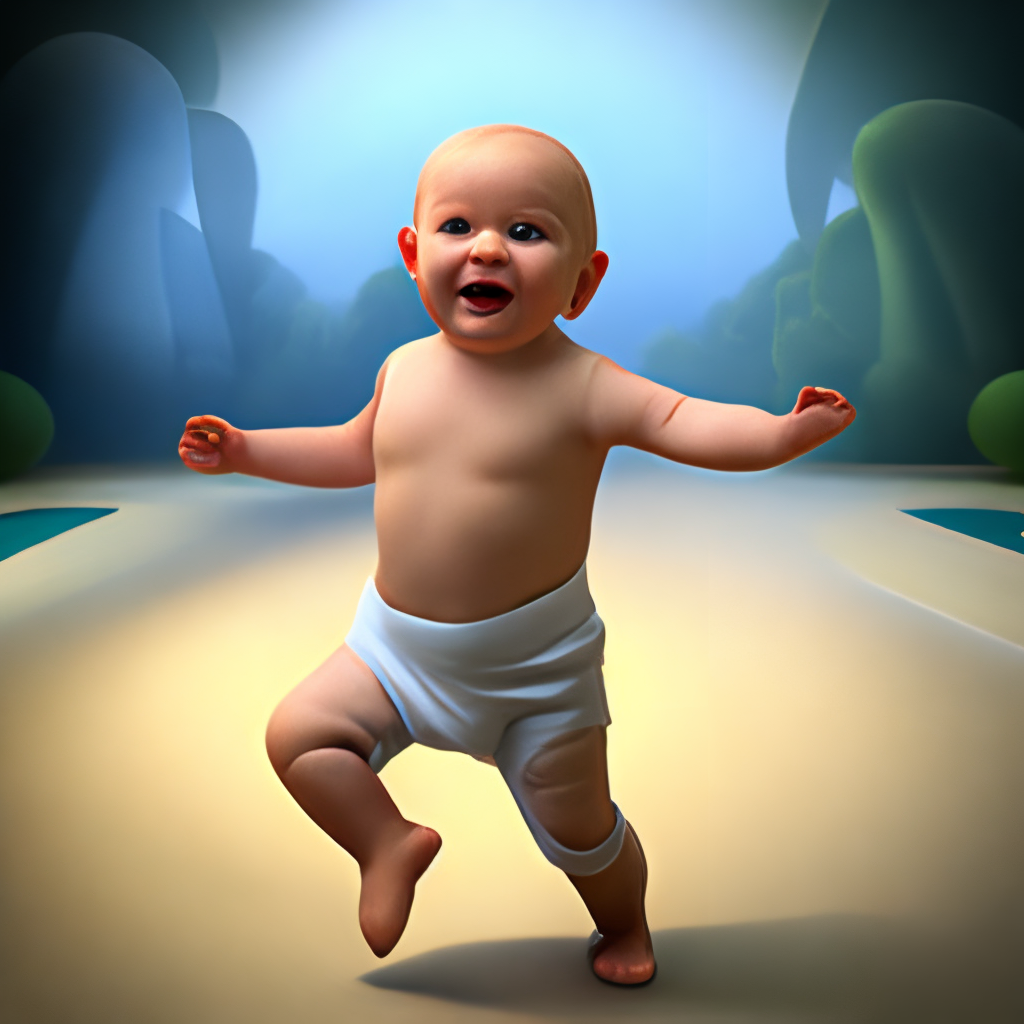 cheerful, dancing baby, very cute. Realistic, highly detailed, artsation style