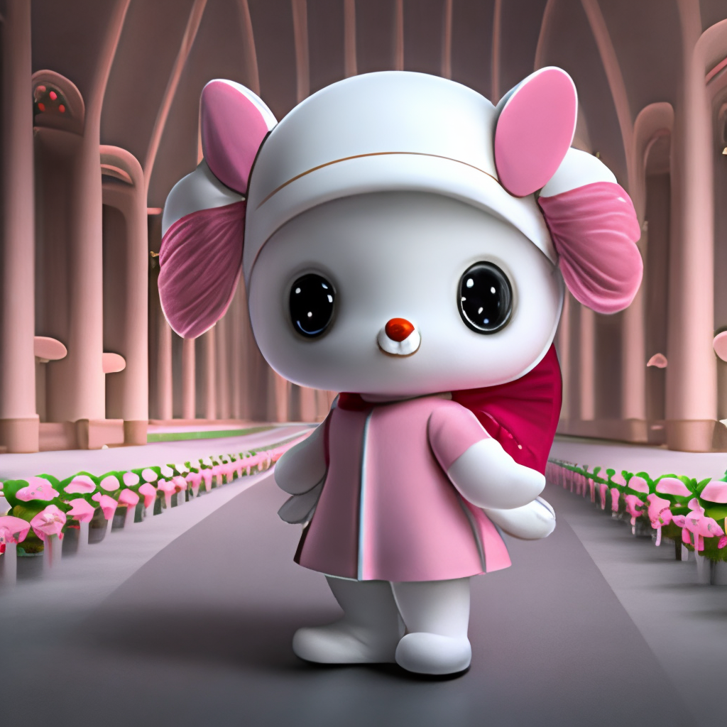 My Melody, the Sanrio character featuring a white rabbit with a pink hood, would make a great addition to a cute cartoon background with a sweet or romantic theme.