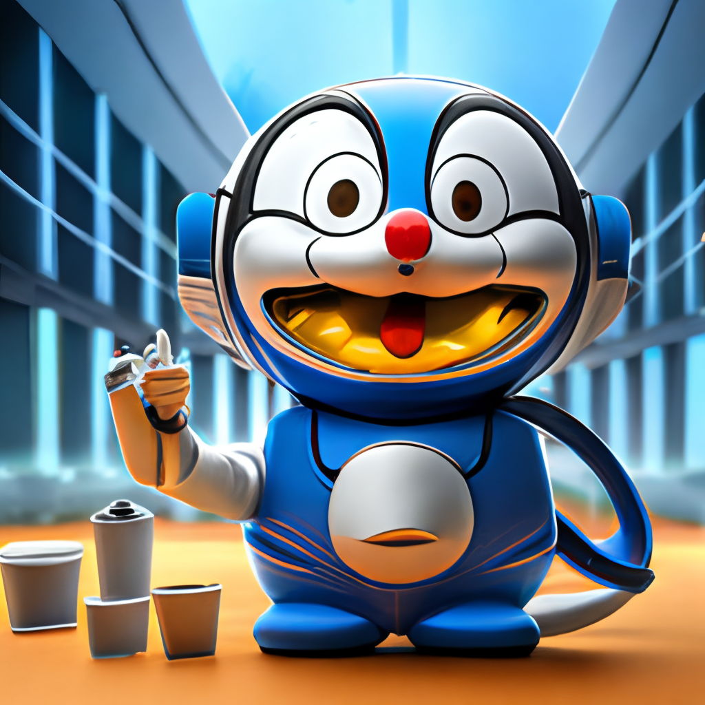 Doraemon, the robotic cat from the Japanese manga series, would be a unique addition to a cute cartoon background with a technology or science fiction theme.