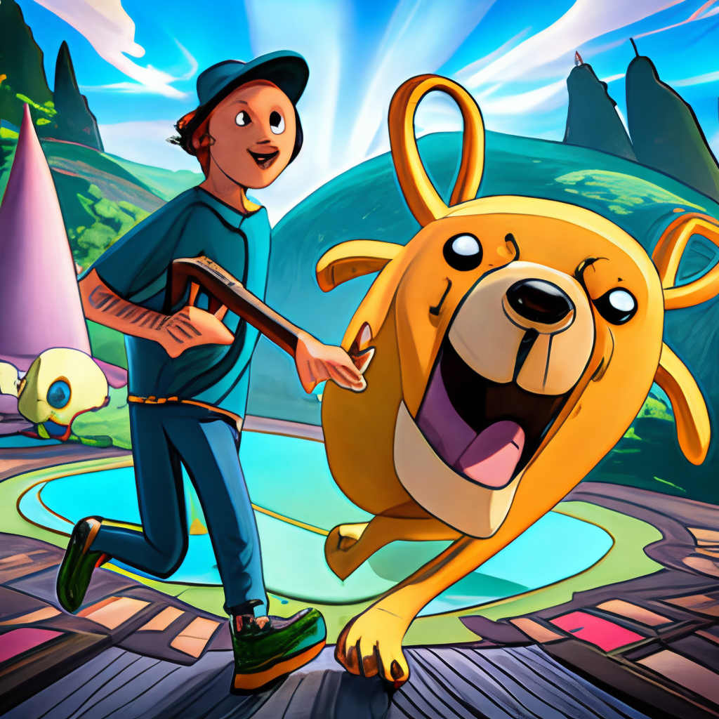 "Adventure Time", the animated series featuring the adventures of a boy named Finn and his best friend Jake, a shape-shifting dog, would be a great addition to a cartoon background with a fantasy or whimsical theme.