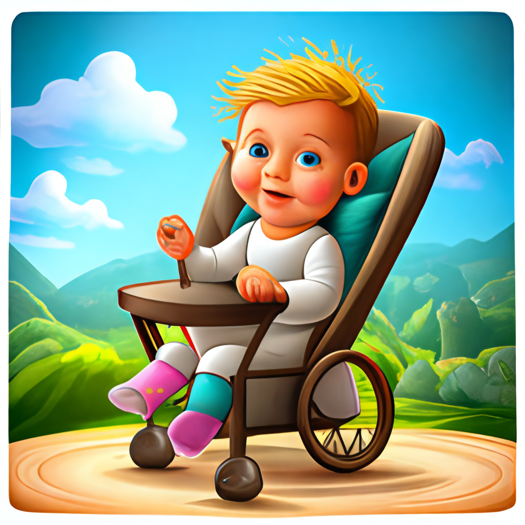 cheerful baby, smiling, very cute. sits in a stroller.Realistic, highly detailed, in the realistic  style

