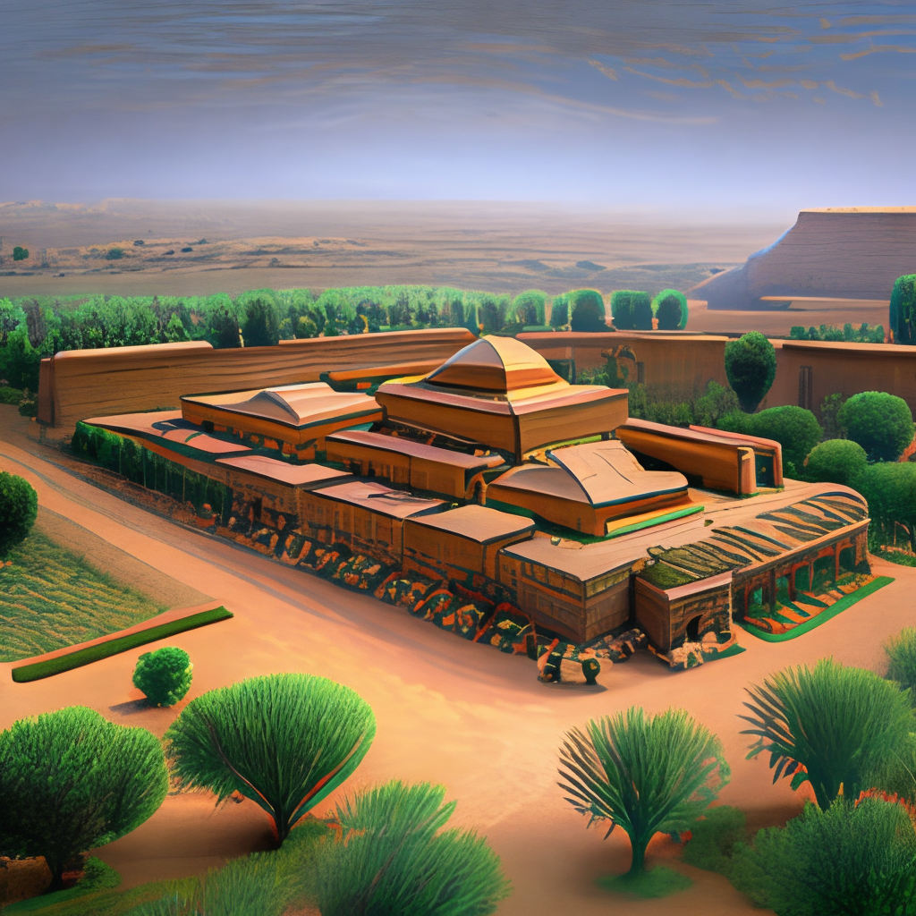 an ancient mythical village in Achaemenian era in Persia with a palace in the middle