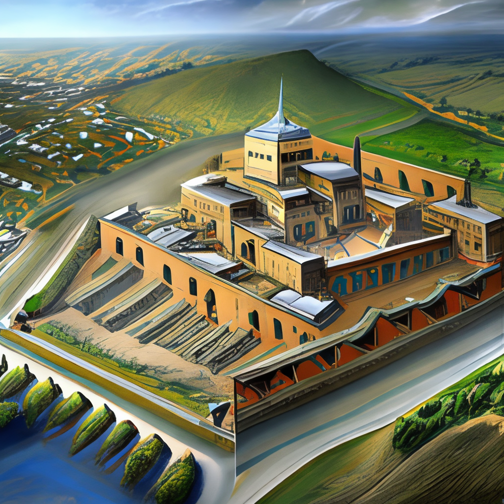 an ancient mythical village in Achaemenian era in Persia with a palace above the river in the middle