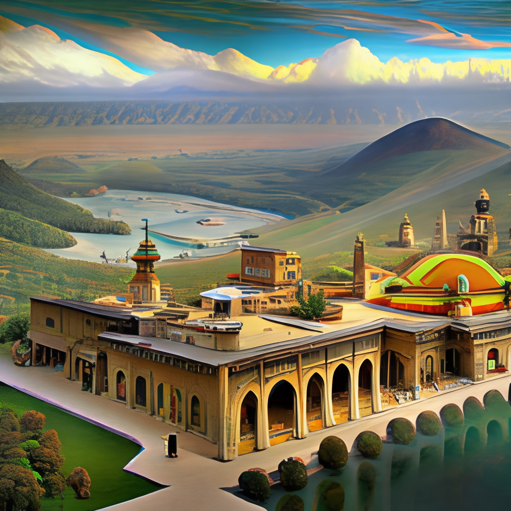 an ancient mythical demonized cursed village in Achaemenian era in Persia with a palace above the river in the middle