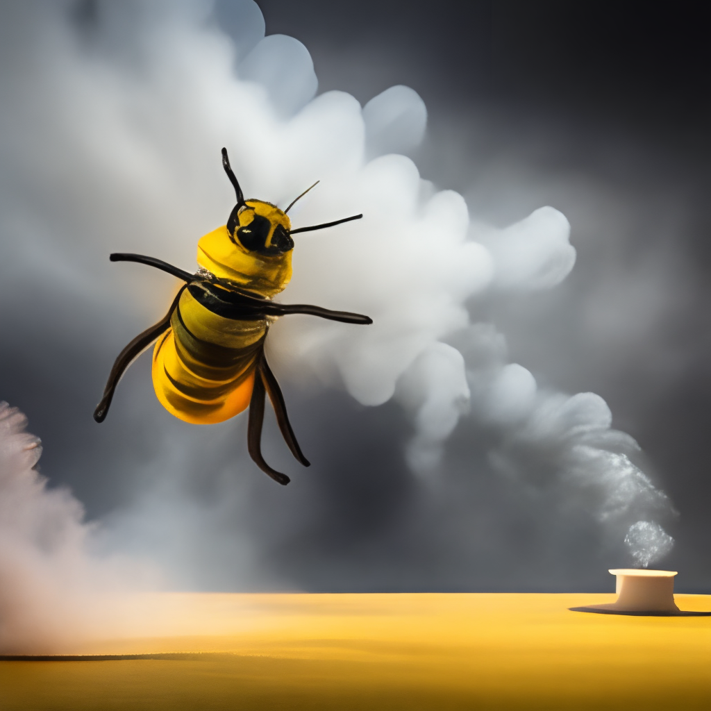 A dancing bee in whirling yellow smoke 