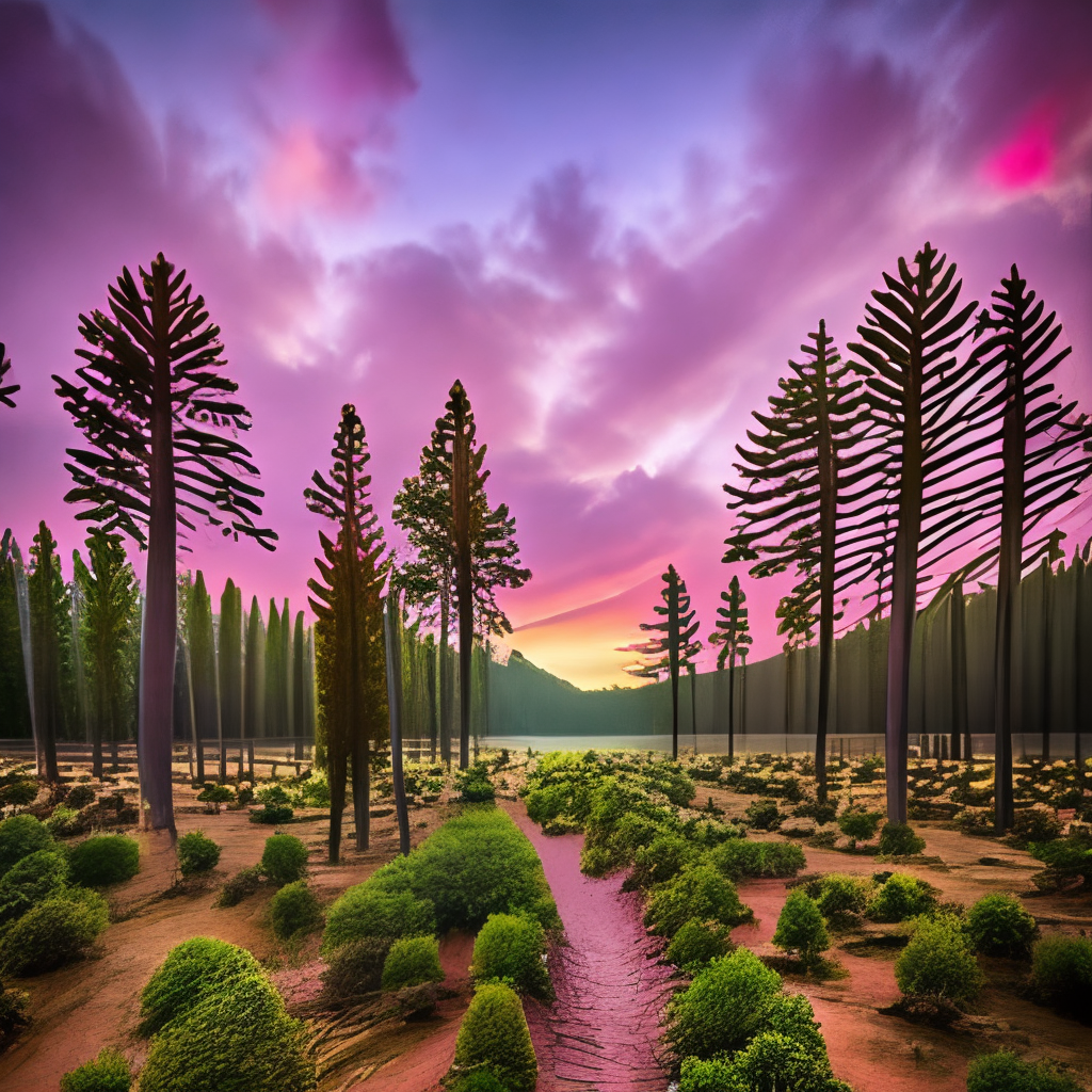 pink sunset. Forest