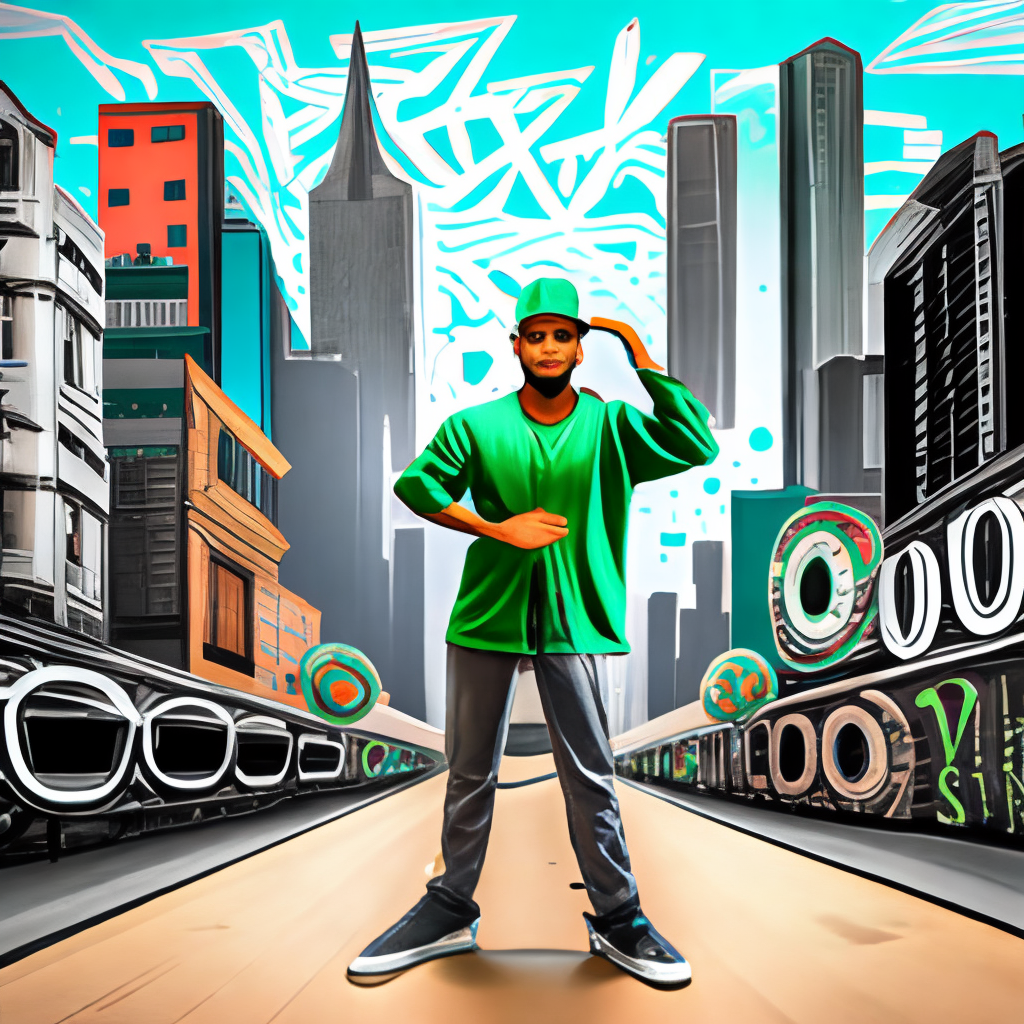 A photo of smart city 
HIP HOP STYLE WITH GRAFFITI GREEN COLORS

FUTURISTIC STYLE
NO HUMANS JUST BUILDINGS AND CITY