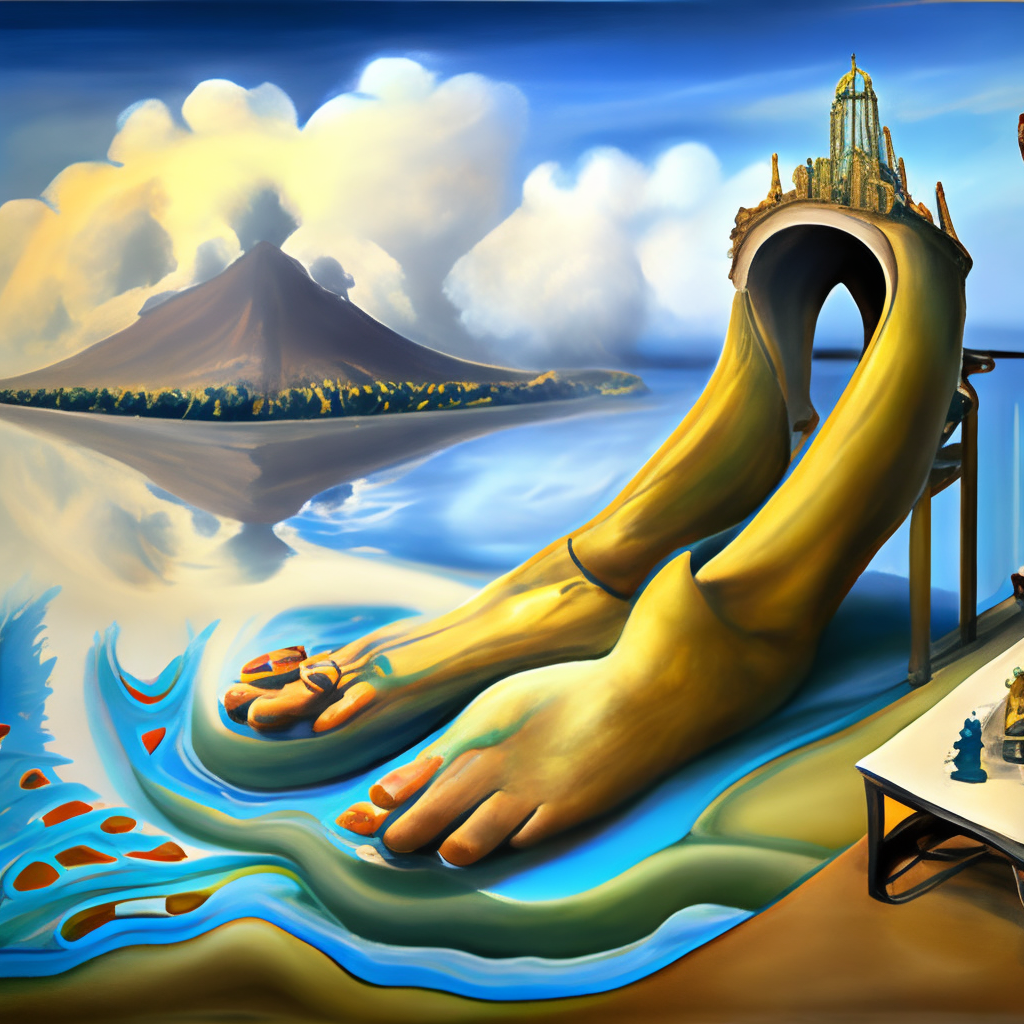 a big disfigured foot is melting, , hyper-detailed, surreal masterpiece by salvador dali
