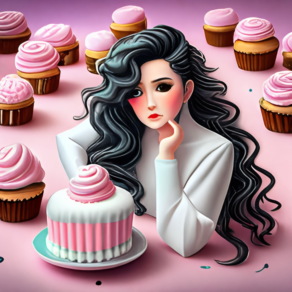 Michael Jackson as a kawaii girl, pastel pink outfit, aesthetic, 4k, long black curly hair, cupcakes