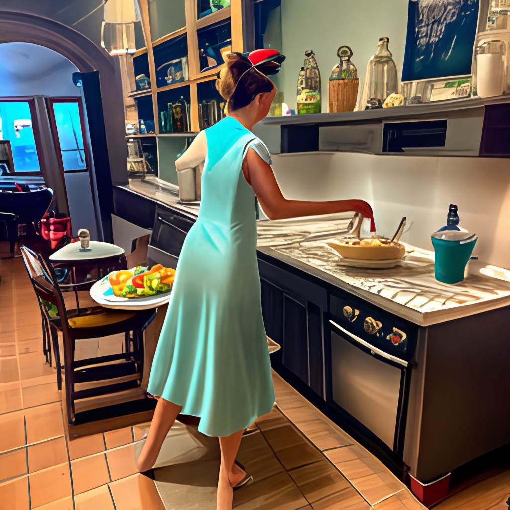 My girlfriendwashind dishes in the kitchn and her dress is charging