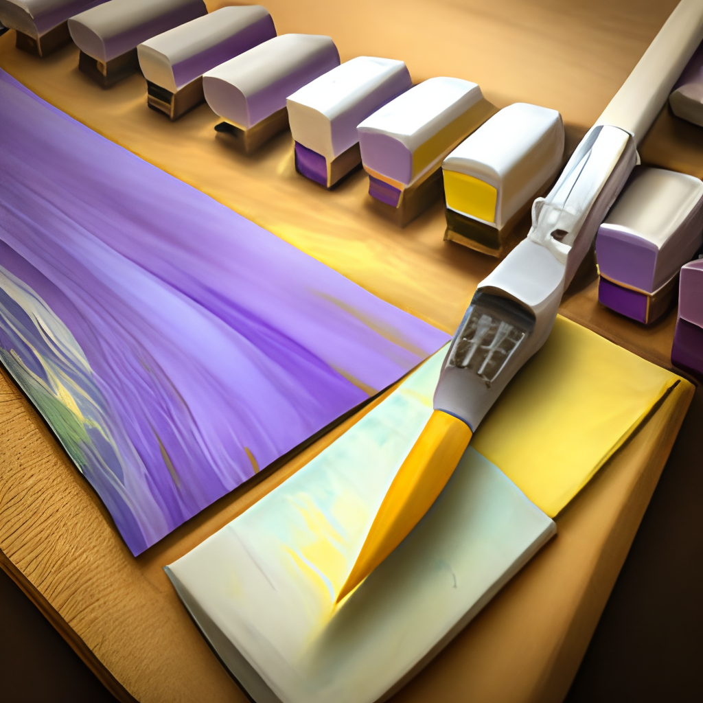 brushstroke with a wide and stiff brush on the canvas. lilac-colored paint Uneven relief. Add cadmium yellow