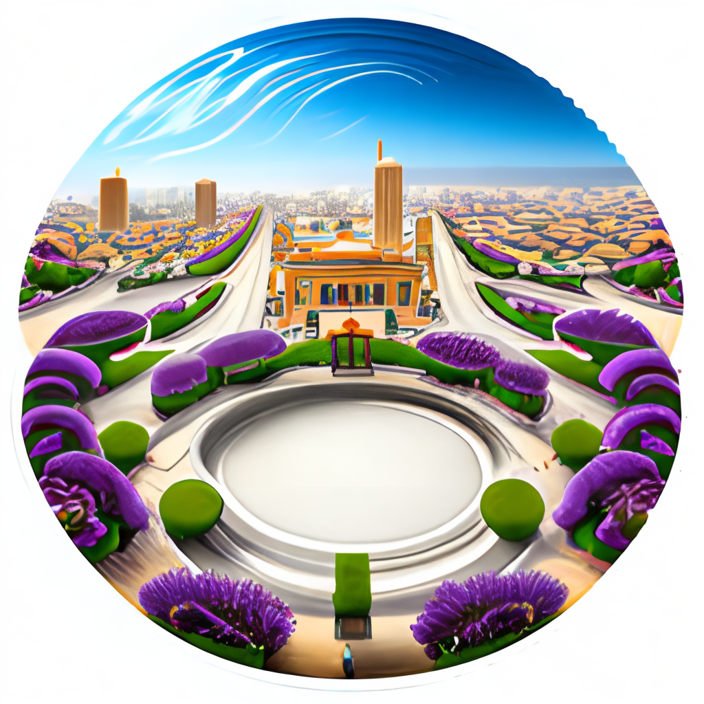 show me the circular city which will have been designed and constructed by Persian Achaemenid old mythology theme but also got the advantages of so developed Artificial intelligence