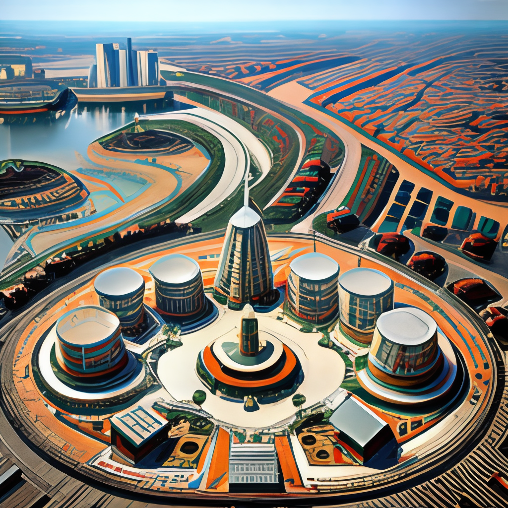 show me the orbit city which will have been designed and constructed by Persian Achaemenid old mythology theme but also got the advantages of so developed Artificial intelligence