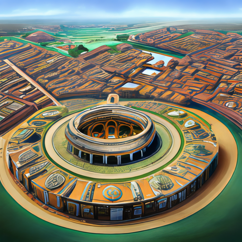 Achaemenian's historical circular city with a palace at center, but so High-Tec and technologic oriented with Artificial Intelligence power