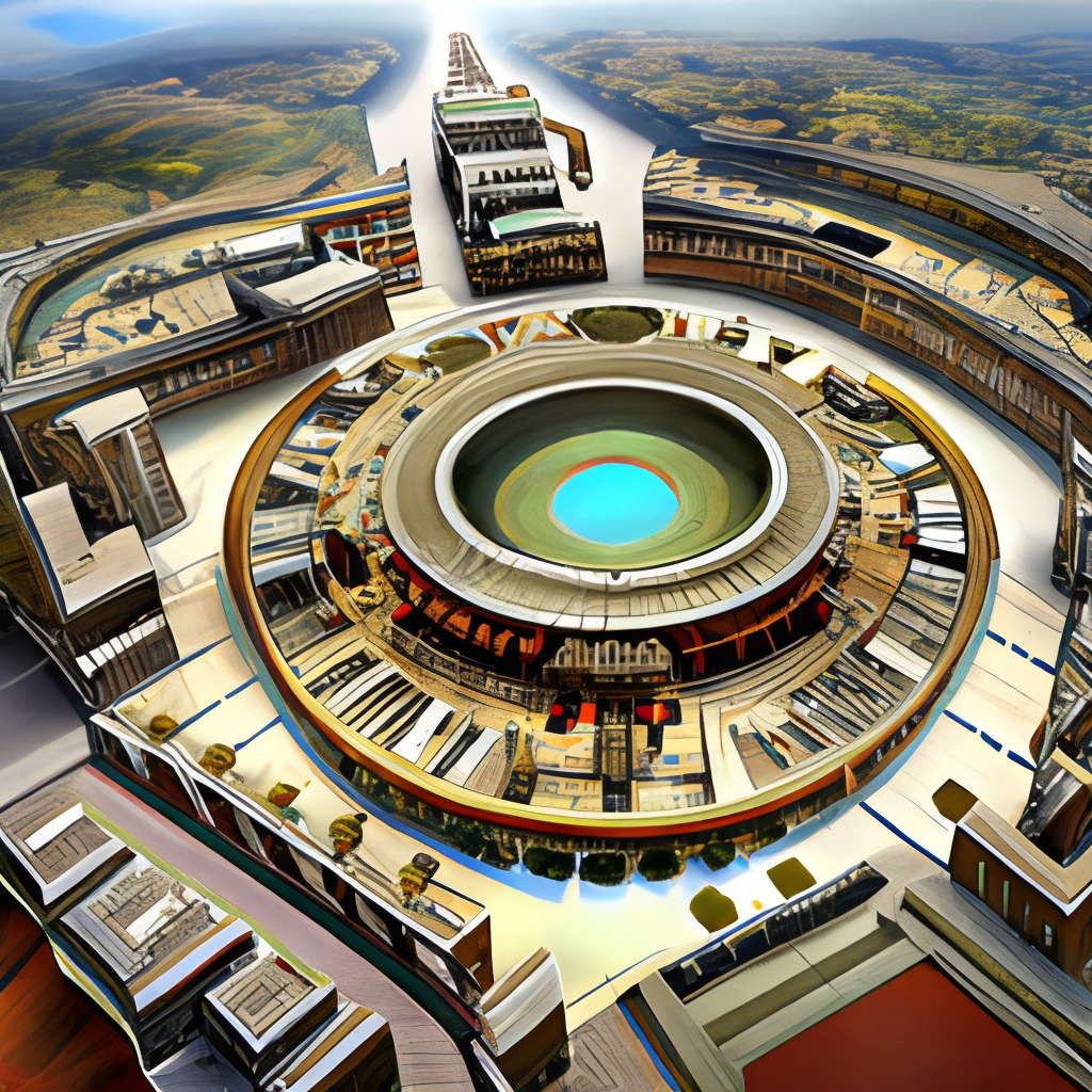 Achaemenian's historical circular city with a palace at center, but so High-Tec and technologic oriented with Artificial Intelligence power