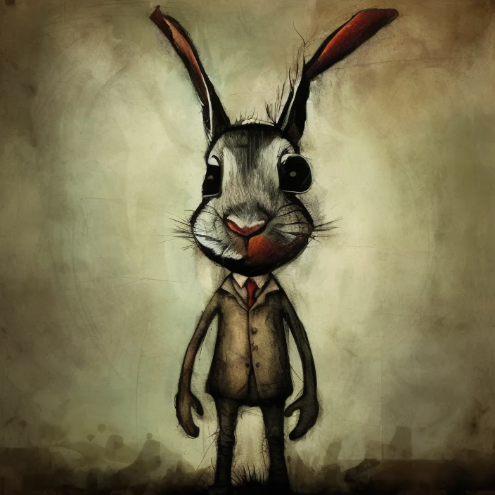 a painting of a rabbit dressed in a suit with everything except the rabbit removed