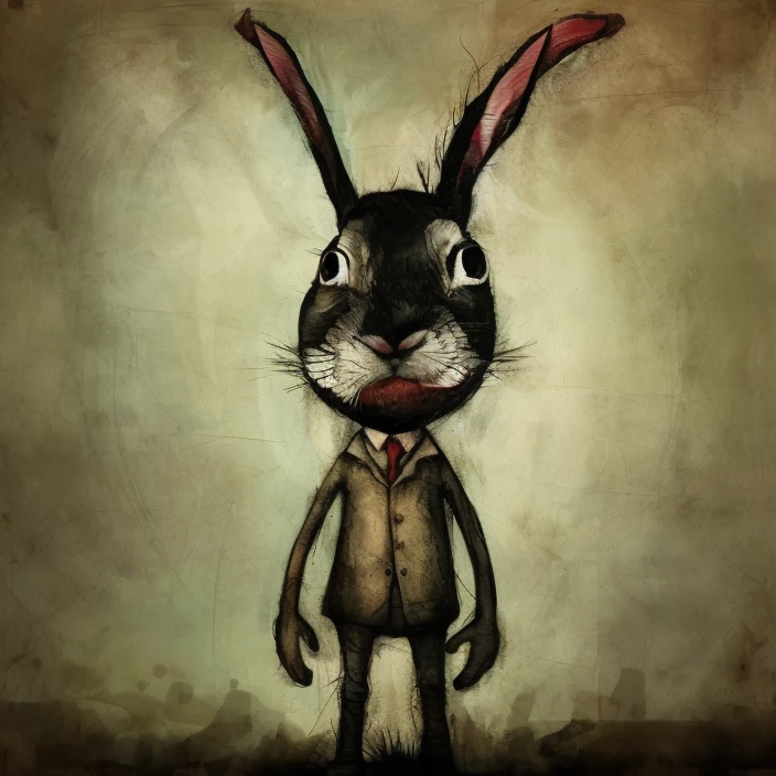 a painting of a rabbit dressed in a suit with everything except the rabbit removed