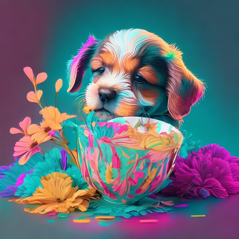 a floral cup designed with bright neon colors and pastel hues