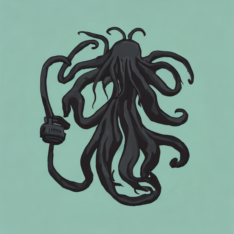 Cthulhu using a pressure washer to clean the logo