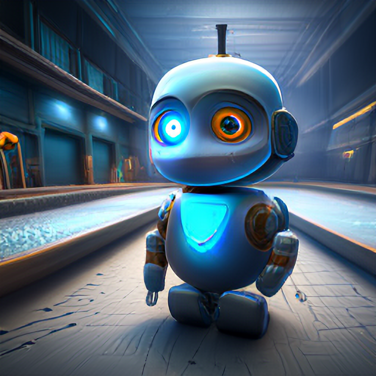 small robot, cute, pixar, unreal engine, tron, hyper detailed, volumetric lighting