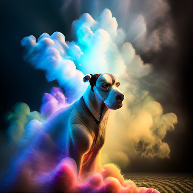 liquid otherworldly cool dreamy dog, cuddly, arrogant, powerful, high fantasy, epic, cinematic, internal glow
