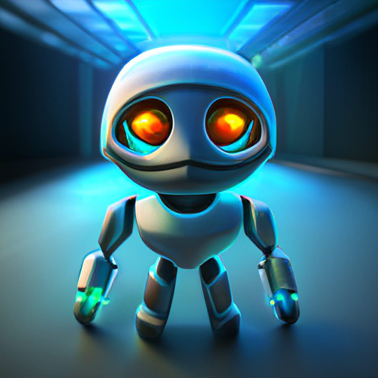 small robot, cute, pixar, unreal engine, tron, hyper detailed, volumetric lighting