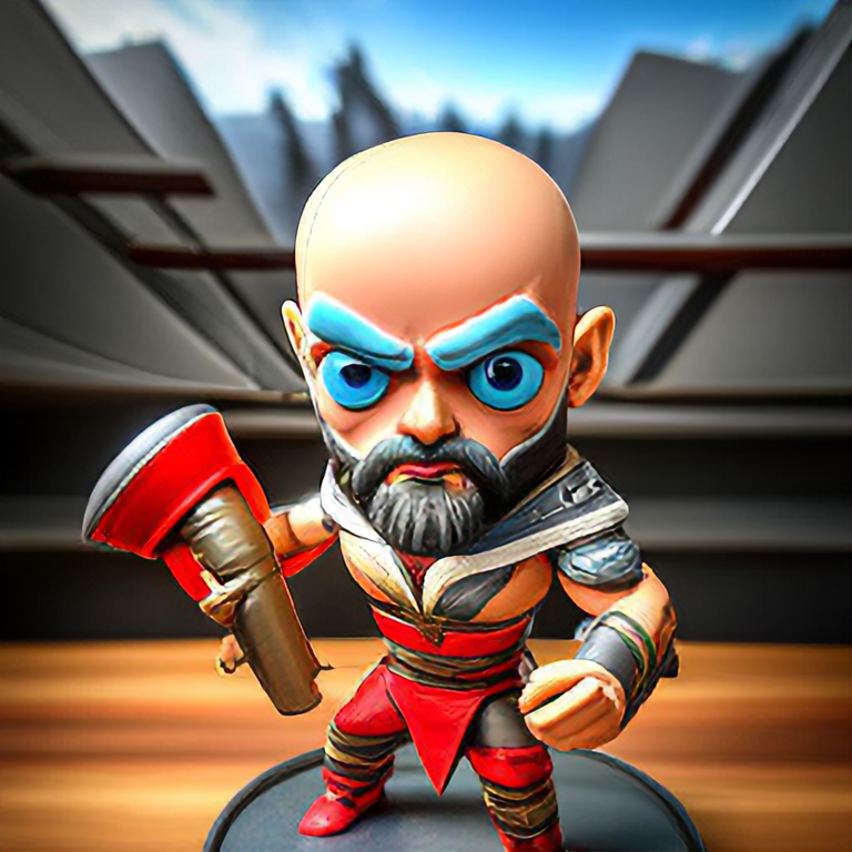 Chibi Kratos figurine, modern Disney style