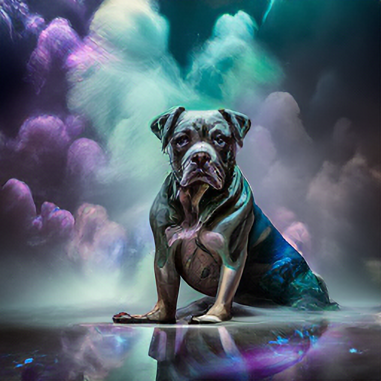 liquid otherworldly cool dreamy dog, cuddly, arrogant, powerful, high fantasy, epic, cinematic, internal glow