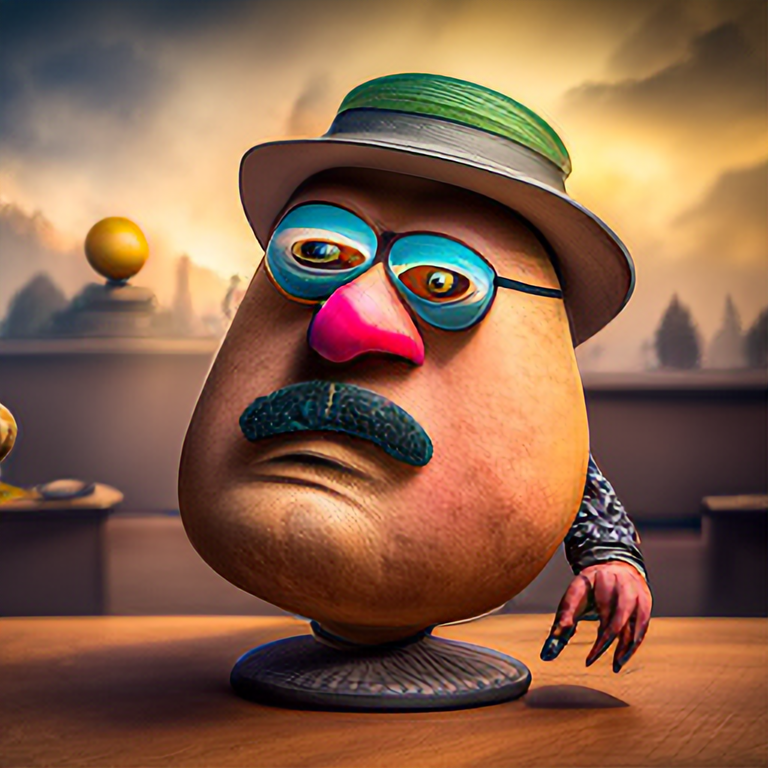 Mr. potato head as a living man. Octane 4 k render, beautiful