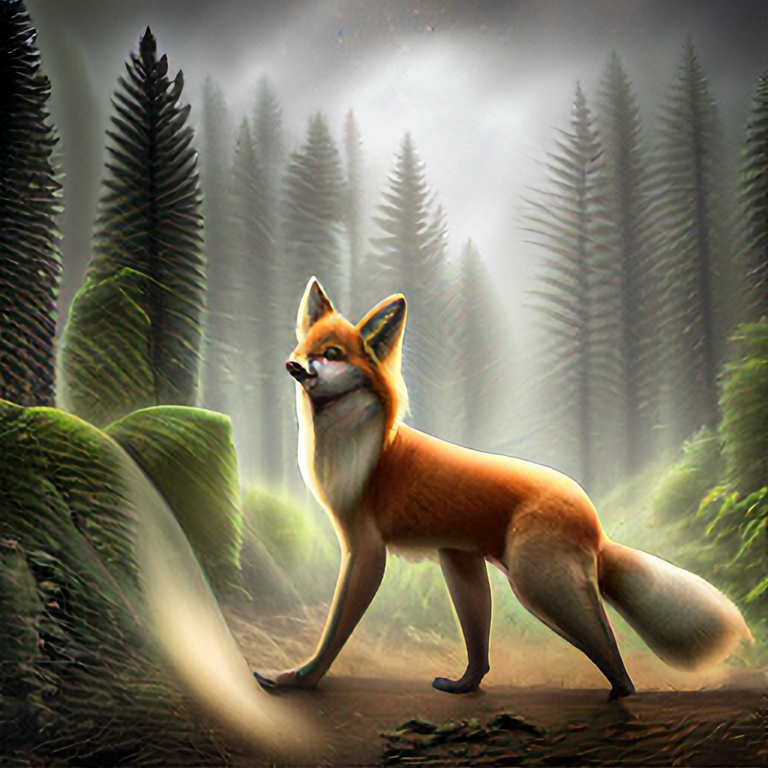 award winning RAW color photo of award-winning digital art of a beautiful fox with detailed ears and tail, (ginger hair), fur, fully clothed, in a lush forest, fantasy, d&d, high contrast, backlighting, bloom, chromatic aberration, smooth, sharp focus, taken on a mirrorless camera, best quality masterpiece, photorealistic, detailed, 8k, HDR, light sparkles,