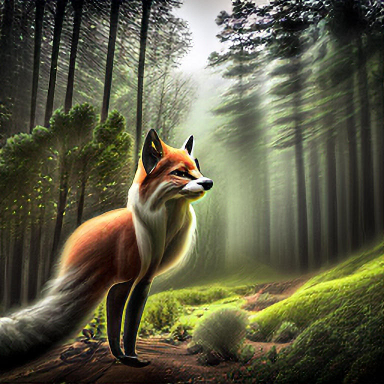 award winning RAW color photo of award-winning digital art of a beautiful fox with detailed ears and tail, (ginger hair), fur, fully clothed, in a lush forest, fantasy, d&d, high contrast, backlighting, bloom, chromatic aberration, smooth, sharp focus, taken on a mirrorless camera, best quality masterpiece, photorealistic, detailed, 8k, HDR, light sparkles,