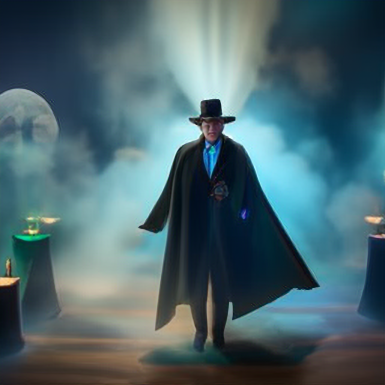 magician with a black cape and leather coat, mystical, staff with an orb, whirling green fog, 4 k, cinematic lighting