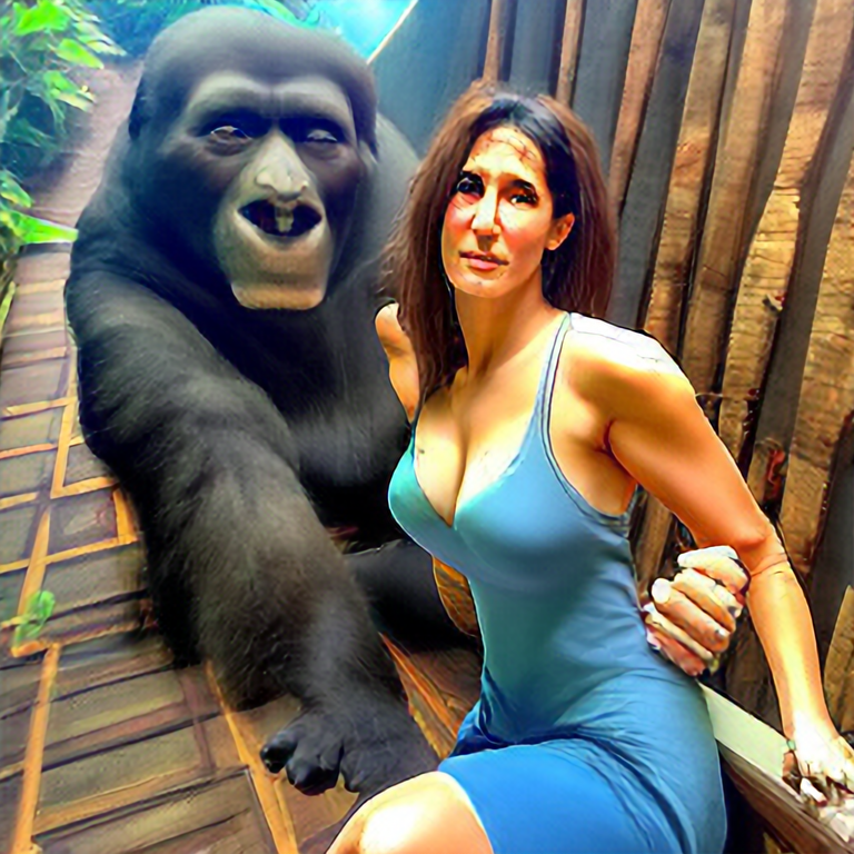 Big gorilla behind katreena Kaif and she is very scared