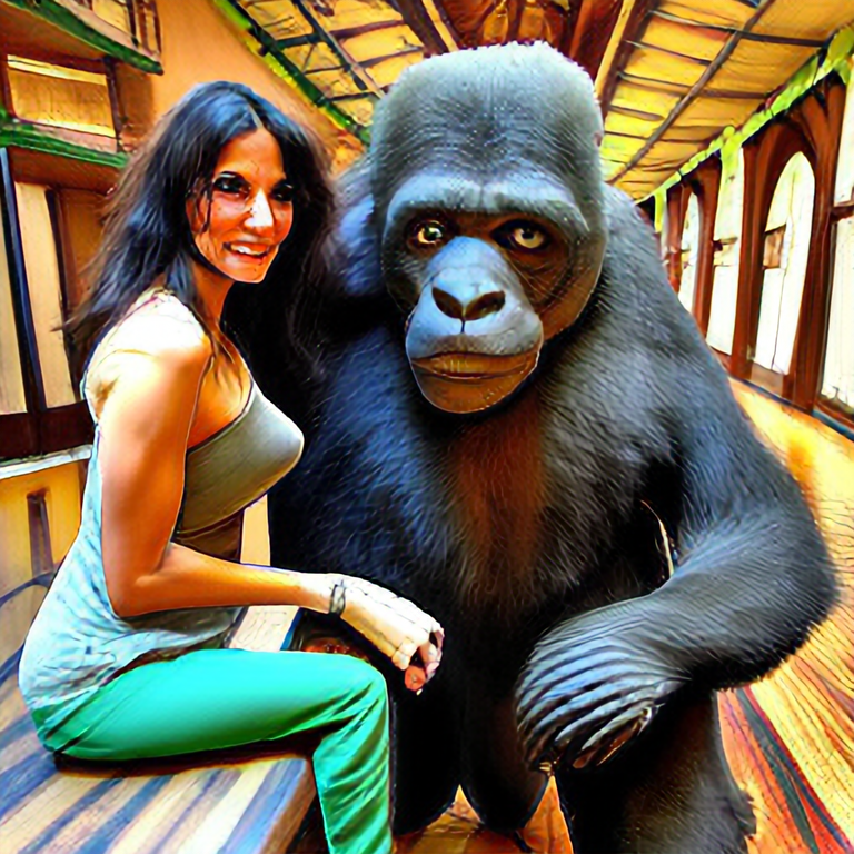 Big gorilla behind katreena Kaif and she is very scared