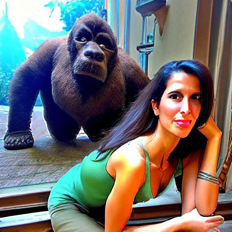 Big gorilla behind katreena Kaif and she is very scared