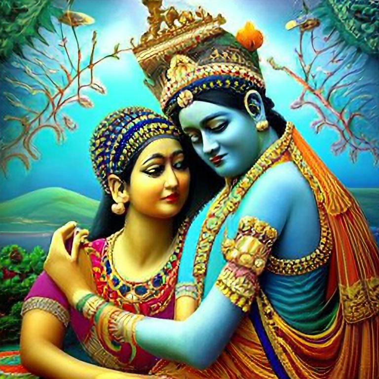 Lord Krishna With Radha Couple. replace the god with a human couple