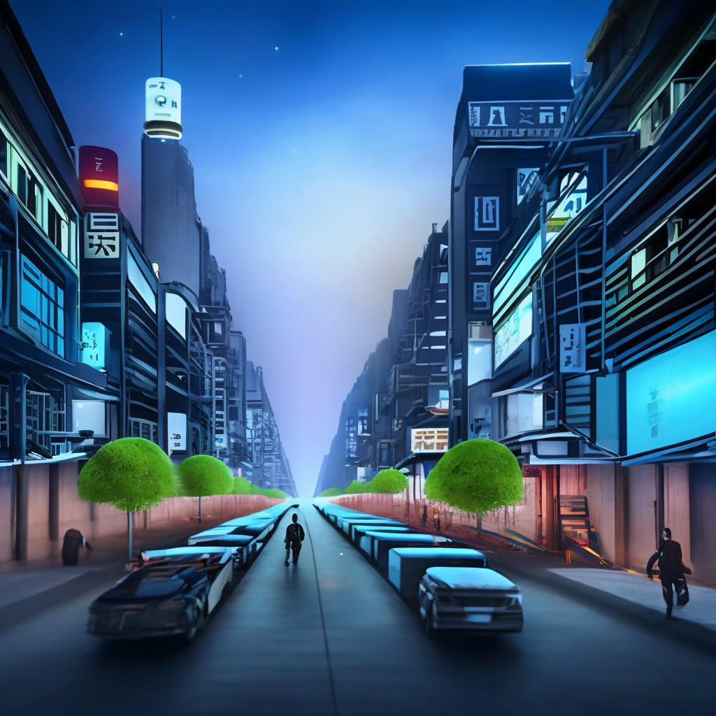 a futuristic japanese city at night photo realism picture from the ground octane render with nobody