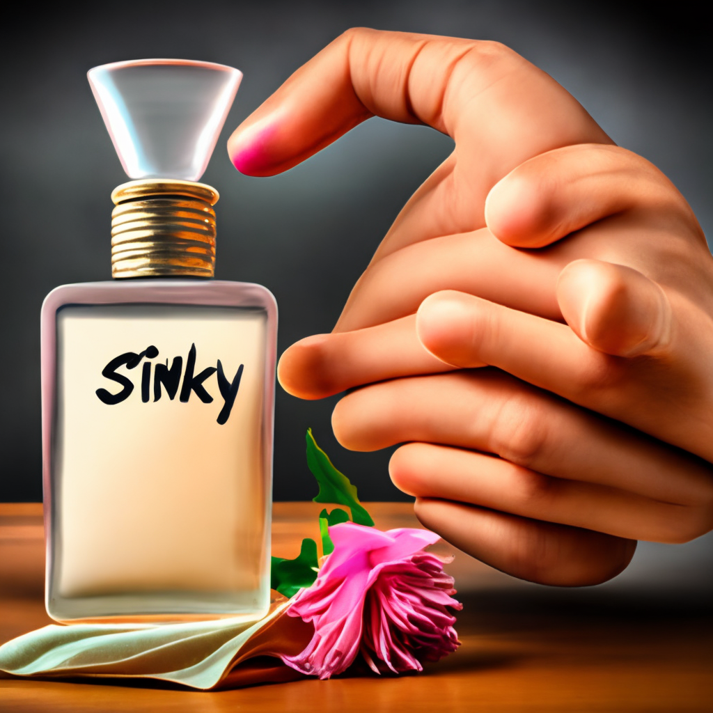 A fragrance bottle with "stinky" written on it
