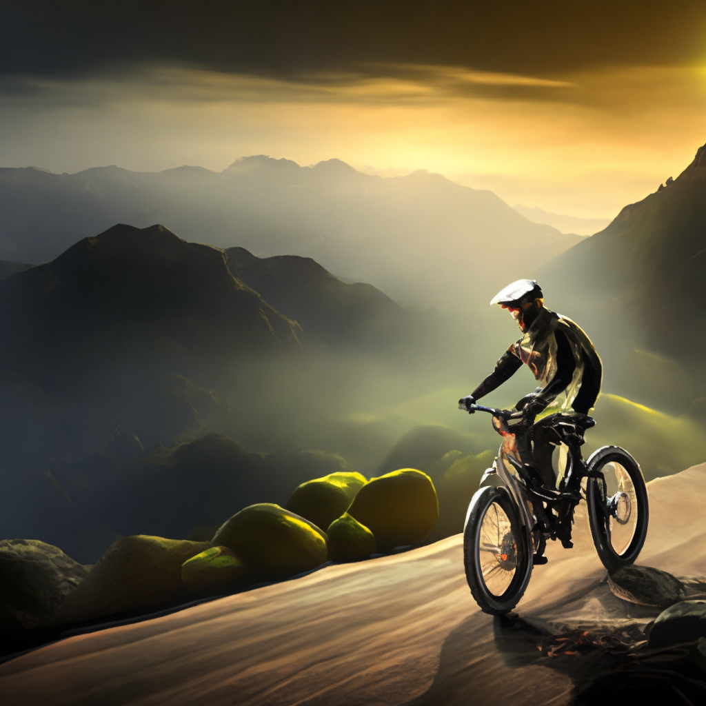 spectral mountain bike, radiant light, cinematic