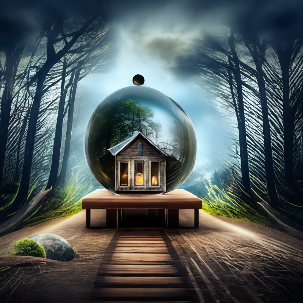 In a dark forest there is a house in house there is a glass boll it turns in to a black hole and then it show the universe 