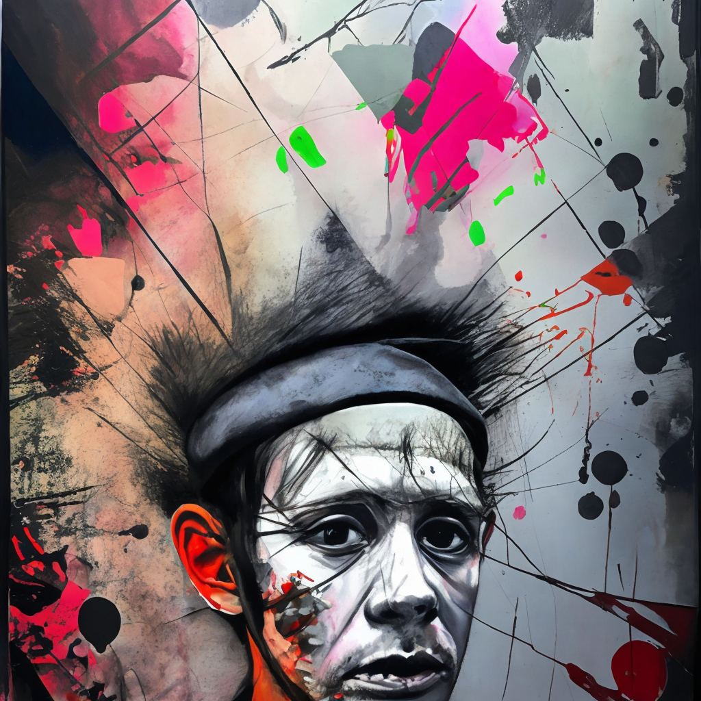 mdjrny-v4 style portrait of punk elf, highly detailed, neo-expressionist art by Julian Schnabel and Digeo Rivera, painting on canvas