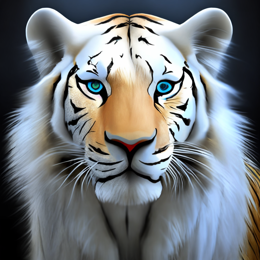 Whit tiger with blue eyes changes in to a white lion with red eyes