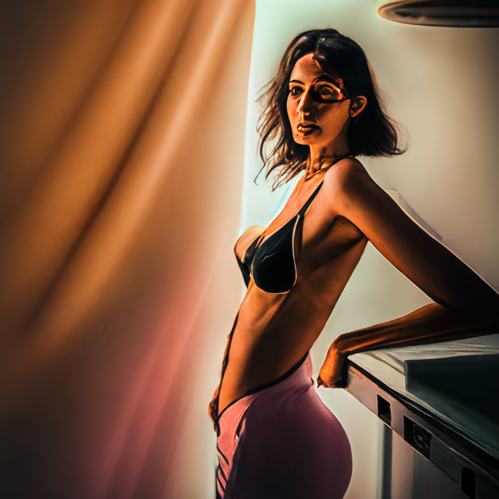 stunningly beautiful woman,  posing like a professional model, tanned skin, evening, stunningly beautiful, feminine form, suntanned, stunningly rapturously gorgeous, immensely attractive, extremely appealing, flirty and playful, film photography, analog photography, film grain, extreme detail, 4k, ultra hd,  hyperrealism, trending on artstation, polished, beautiful, radiant, synesthesia, vibrant, photorealistic, backlight, hair light, 8k ultra hd, unreal engine 5