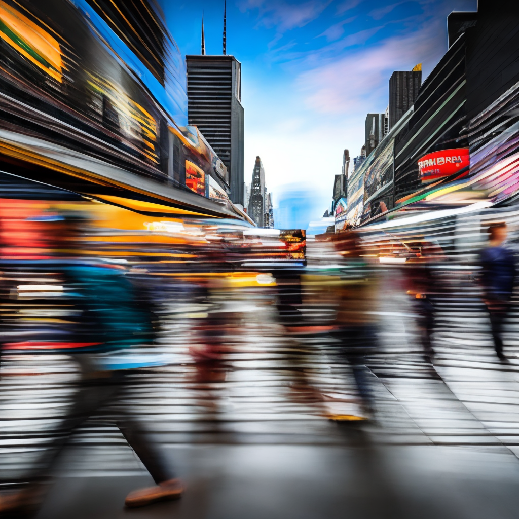 Blur image of people passing on time square