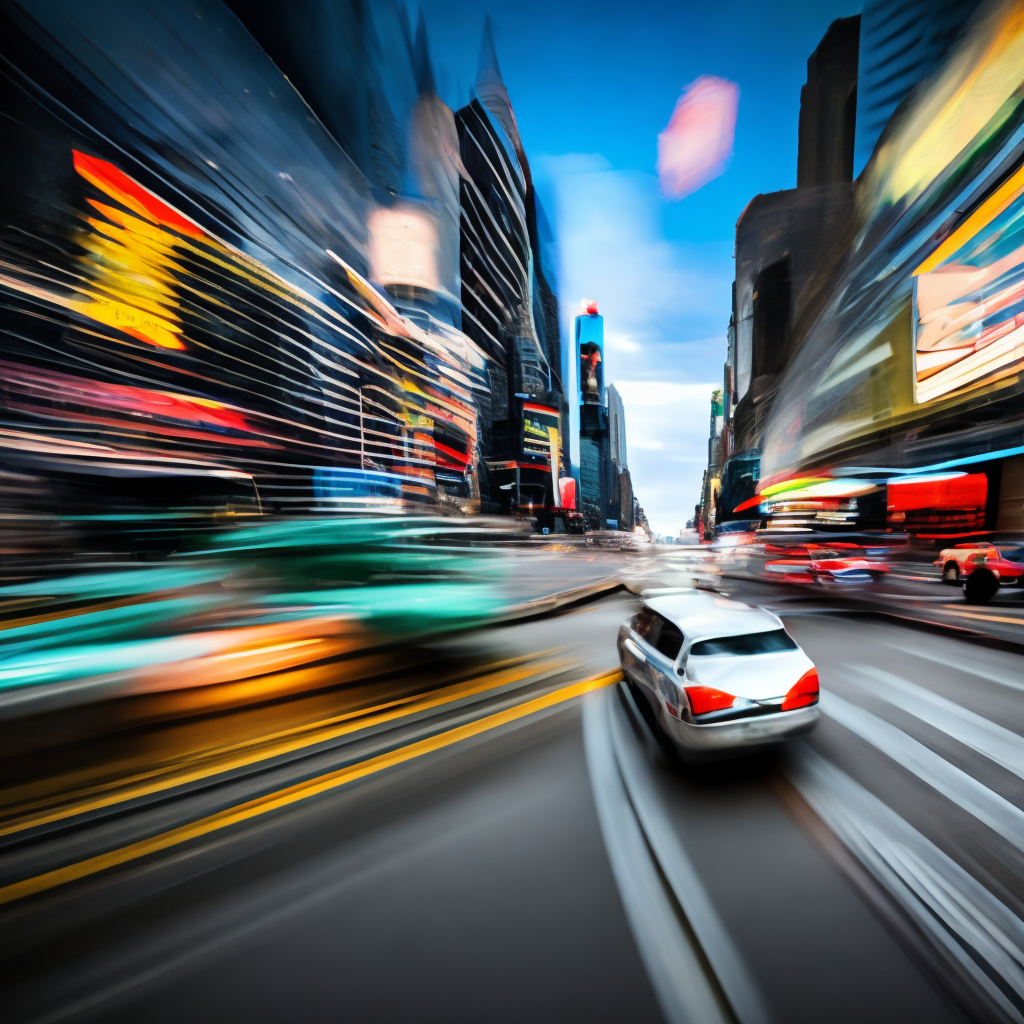 Blur image of car traveling on time square