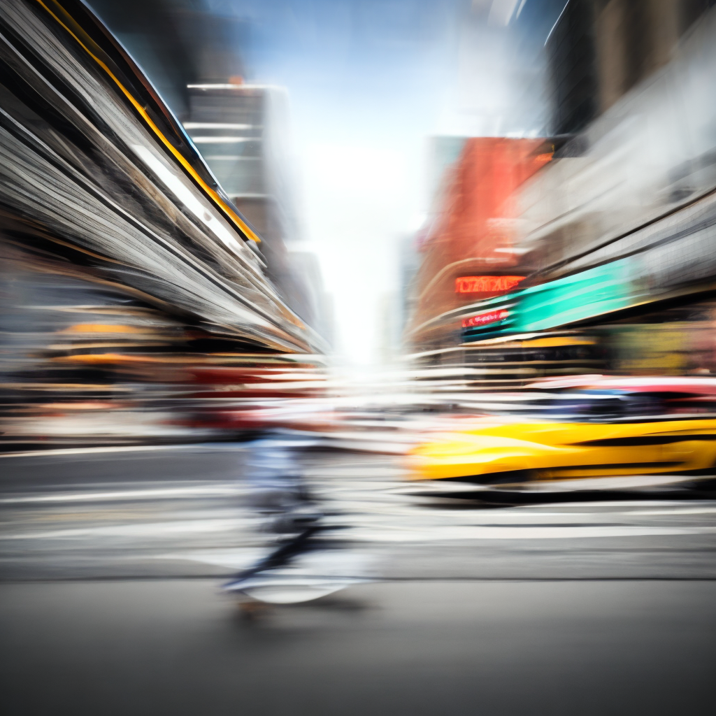 Blur image of car passing on time square