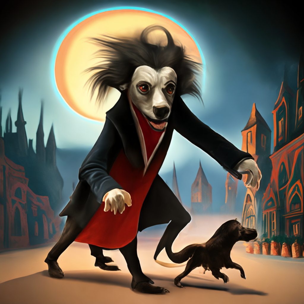 Big Dracula attacking a small dog